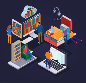 online library concept with reading castle app